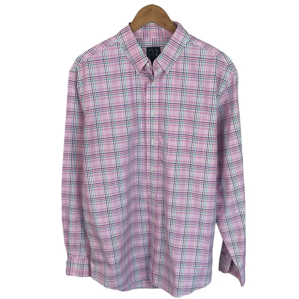 BF677 Men’s JOS. A. Bank plaid Tailored Fit Button Down Shirt L